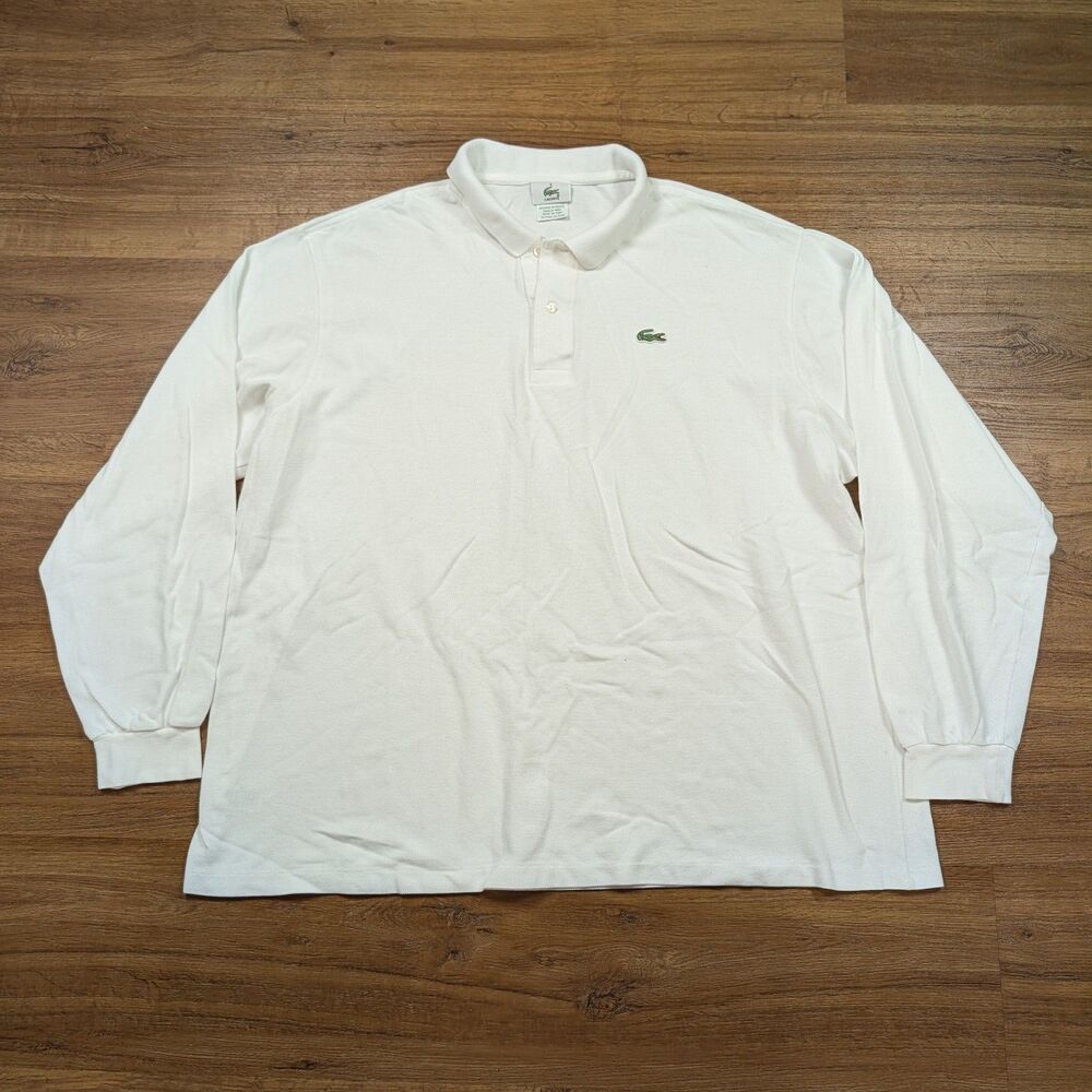 Lacoste Long Sleeve Polo Shirt Men Size 8 2XL XXL White Crocodile Preppy 90s